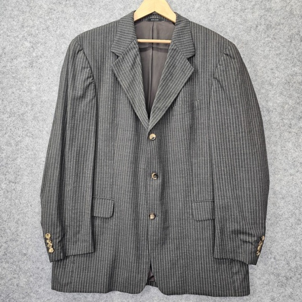 Pinstripe Merino‎ Wool Blazer Mens 44R Charcoal Stretch Jacket RENE LEZARD 54